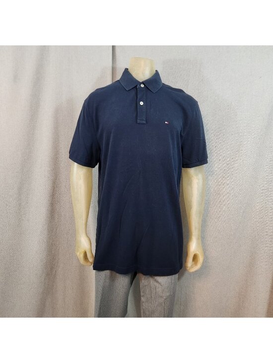 Tommy Hilfiger Other - Tommy Hilfiger Solid Navy Blue Short Slv Collared Cotton Polo Shirt XL XLARGE